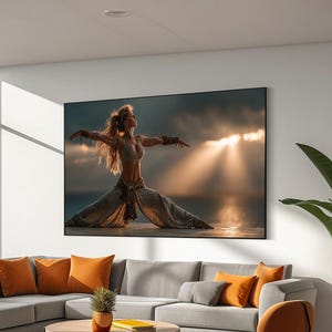 Meditating woman peaceful landscape canvas print, Woman meditating wall art, Yoga wall art, Relaxing Nature scenery art print, Ready to hang