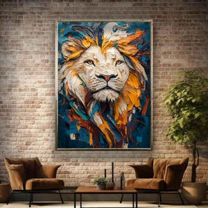 Abstract lion painting, Lion digital print, Lion canvas, Lion wall art, Lion home decor, Animal canvas print, Animal painting, Lion artwork