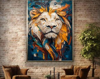 Abstract lion painting, Lion digital print, Lion canvas, Lion wall art, Lion home decor, Animal canvas print, Animal painting, Lion artwork