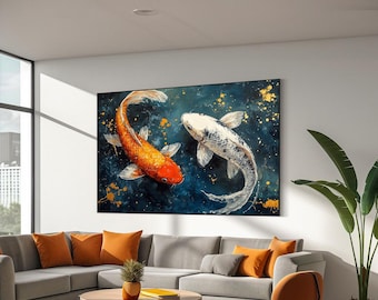 Feng Shui Koi Fish Art, Zen Art, Koi fishes wall art, Framed Canvas Print, Japanese Style Art, Watercolor Fish Art, Koi Print, Koi Painting