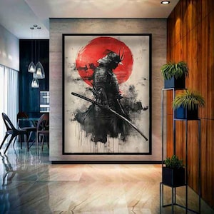 Samurai art, Samurai canvas print, Samurai painting, Samurai wall art, Japanese samurai painting, Samurai katana wall decor, Samurai print