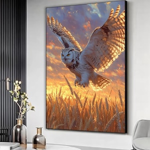 White Owl Wall Art, Canvas print, Animal Decor, Modern Wall Art, Contemporary Design, Whimsical Owl Art, Living Room Decor, Home Decor