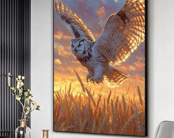 White Owl Wall Art, Canvas print, Animal Decor, Modern Wall Art, Contemporary Design, Whimsical Owl Art, Living Room Decor, Home Decor
