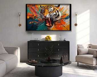 Tiger colorful canvas, Roaring tiger art print, Tiger canvas, Tiger wall art, Tiger home decor, Animal canvas print, Animal painting