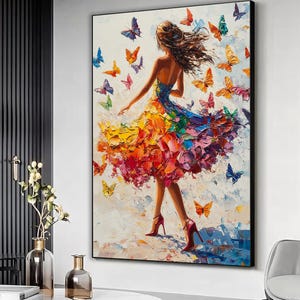 Colorful abstract woman canvas print, Woman butterflies painting, Colorful butterfly art, Woman wall decor, Woman poster, Home wall decor