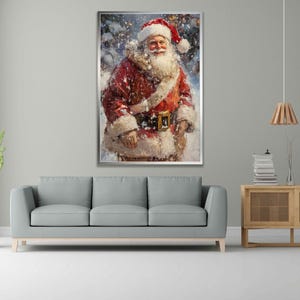 Santa claus canvas print, santa claus christmas wall art, Christmas wall decor, Santa claus snowing painting, Santa framed canvas art