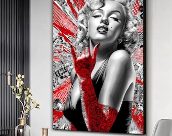 Impresión en lienzo de Marilyn Monroe posando, arte mural icónico de la cultura pop, arte estilo cómic, decoración de pared para el hogar de Marilyn Monroe, listo para colgar