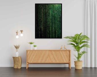 Matrix binary code wall art, Matrix inspired coding canvas art, Matrix wall decor, Ready to hang art, Green codes decor, Framed canvas print