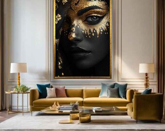 African woman gold art print, Gold african woman canvas, African woman painting, Woman art, woman print, Black woman gold art, Woman canvas