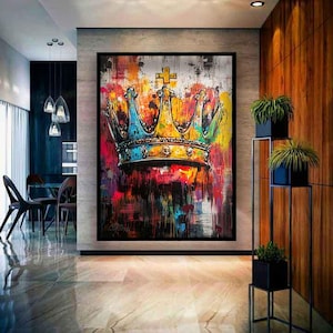 Toile graffiti couronne, art couronne graffiti, peinture graffiti, art mural couronne royale, art couronne royale, impression sur toile couronne, décoration couronne