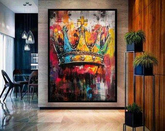 Crown grafitti canvas, Grafitti crown art, Grafitti painting, Royal crown wall art, King crown art, Crown canvas print, Crown home decor