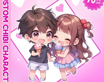 Individuell gefertigte Chibi Anime Portrait, Familie, Paar, Haustier Illustration (Digitaler Download)