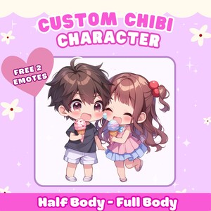 CUSTOM COUPLE CHIBI, Cartoon, Fanart, Oryginalna postać Anime Pngtuber Commission Twitch, Logo Chibi, Słodkie Chibi, Emotki Chibi