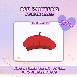 Vtuber Red Painter&#39;s Beret Asset: Live2D Prop (Digital Download)