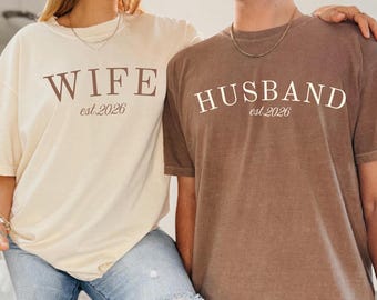 Comfort Colors® Personalized Husband and Wife Matching Shirt, Honeymooning T-shirt, Matching Wifey Hubby Tee, Newlyweds Tee, Wedding Gifts