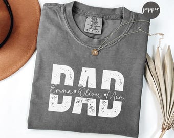 Personalized Comfort Colors® Dad Shirt With Kids Names, Custom Fathers Day Tee, New Dad Pregnancy Reveal Gift Shirt