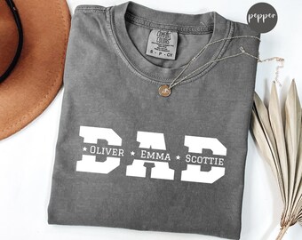 Custom Comfort Colors® Daddy Shirt With Kids Names, Personalized Fathers Day Tee, New Dad Pregnancy Reveal Gift Shirt