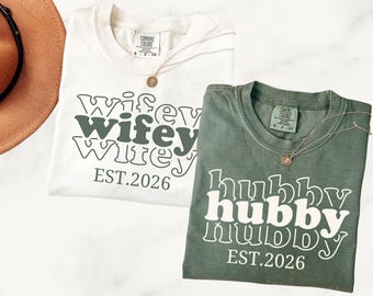 Comfort Colors® Wifey Hubby Shirt,Honeymooning T-shirt, Matching Wifey Hubby Tee, Personalized Newlyweds Tee,Custom Couple Anniversary Tee