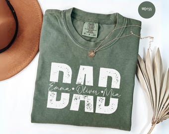 Personalized Comfort Colors® Dad Shirt With Kids Names, Custom Fathers Day Tee, New Dad Pregnancy Reveal Gift Shirt