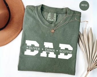 Personalized Comfort Colors® Dad Shirt With Kids Names, Custom New Dad Tee, Fathers Day Pregnancy Reveal Gift Shirt