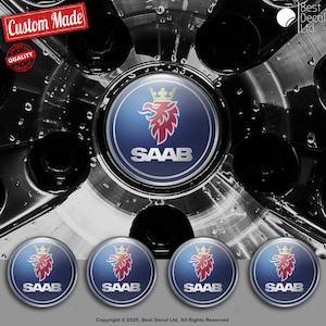 Set of 4 Saab Decals Center Wheel Cap Stickers Custom Handmade Rim Emblems Multiple Designs