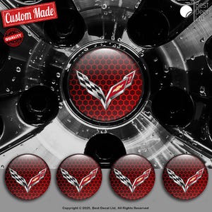 Lot de 4 décalcomanies Corvette C7 pour enjoliveurs de roue, emblèmes de jantes faits main personnalisés, motifs variés