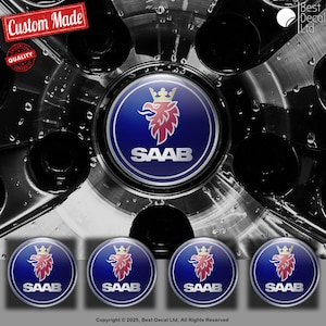 Set of 4 Saab Decals Center Wheel Cap Stickers Custom Handmade Rim Emblems Multiple Designs