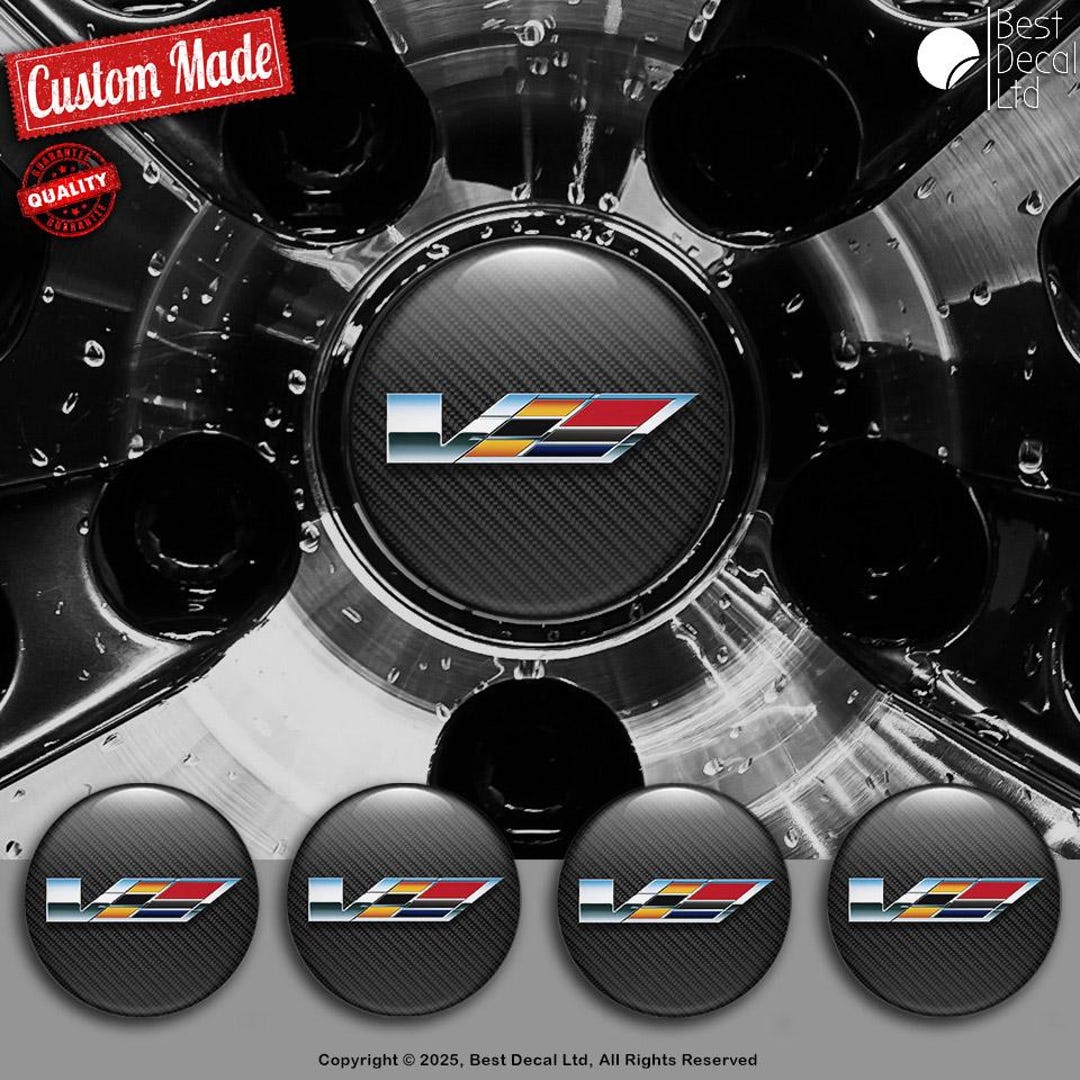 4x Cadillac Center Wheel Cap Decals - Self-Adhesive Vinyl & Epoxy Emblem Stickers