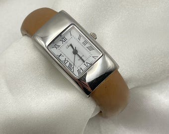 Vintage Anne Klein II Red Bangle Watch | 1990s Striped Cuff 