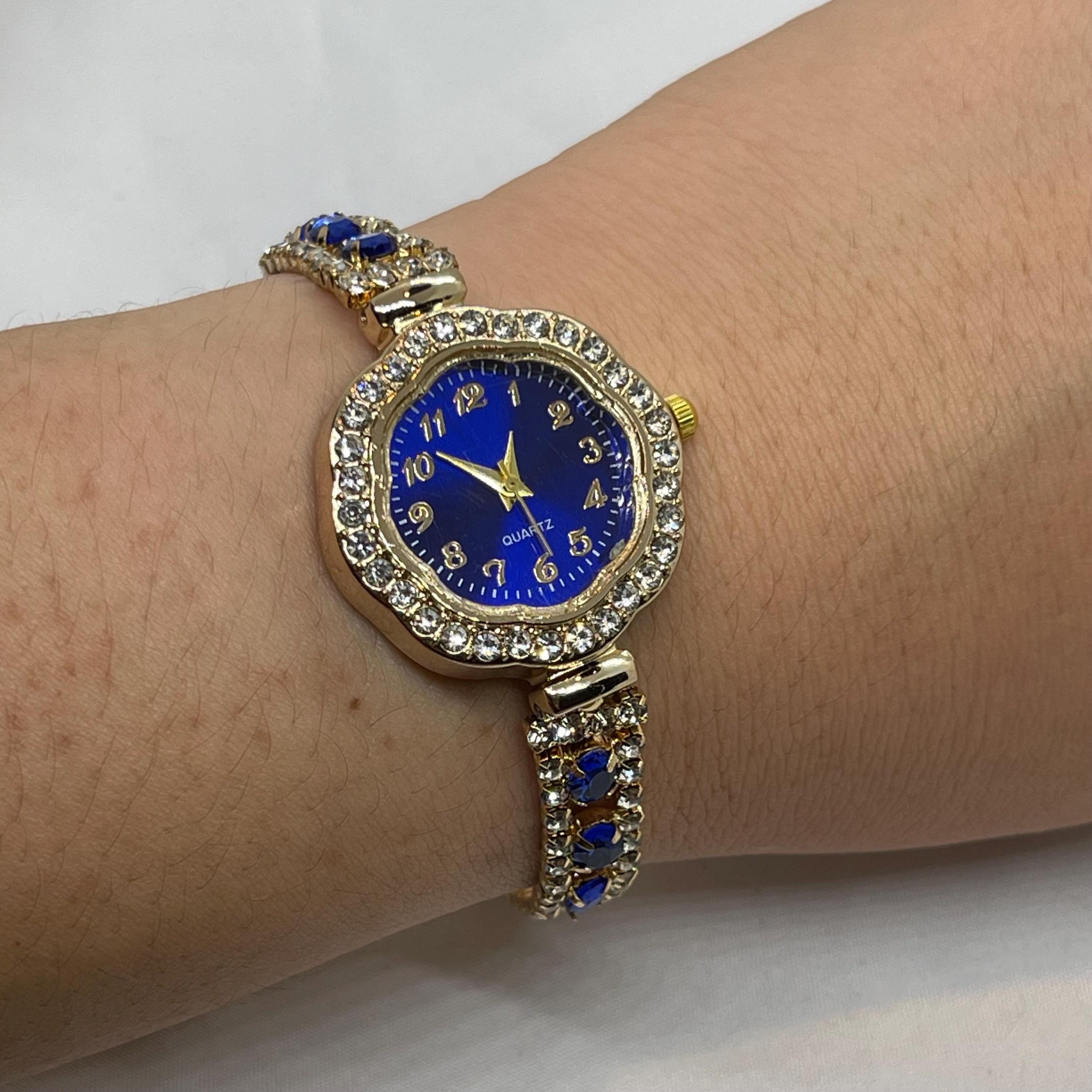 Dainty Gold Elegant Floral Bangle Watch With Crystal 