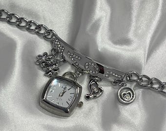 Women's Dainty Silver Charm Love Bracelet Watch – Unique & Stylish