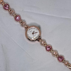 Elegant Dainty Heart-Link Watch with Rose Gold and Pink Crystals