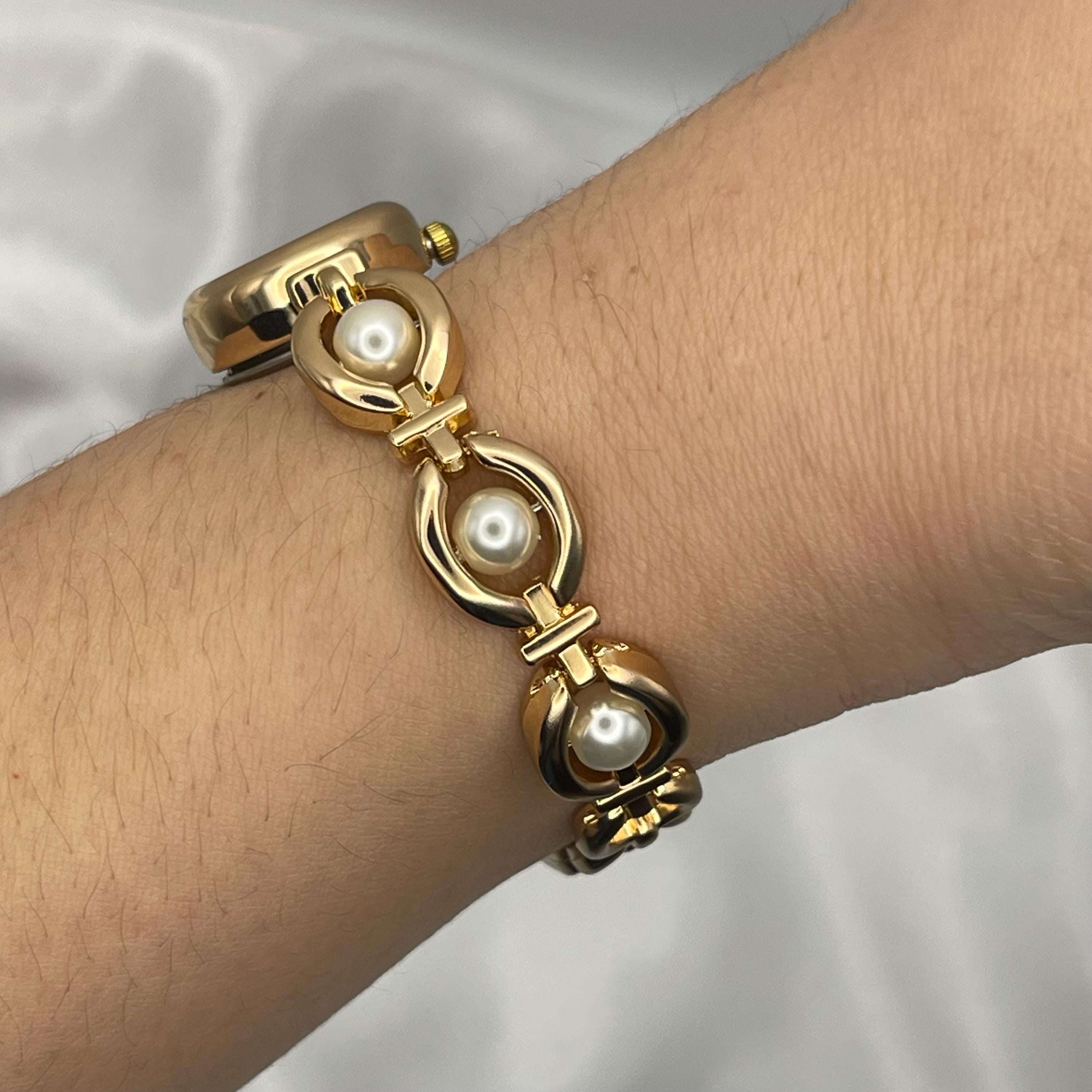 Sku:0312 cute vintage vibe gold mini watch bracelet with white pearls + gift bag 466-2-scaled.webp main image 4