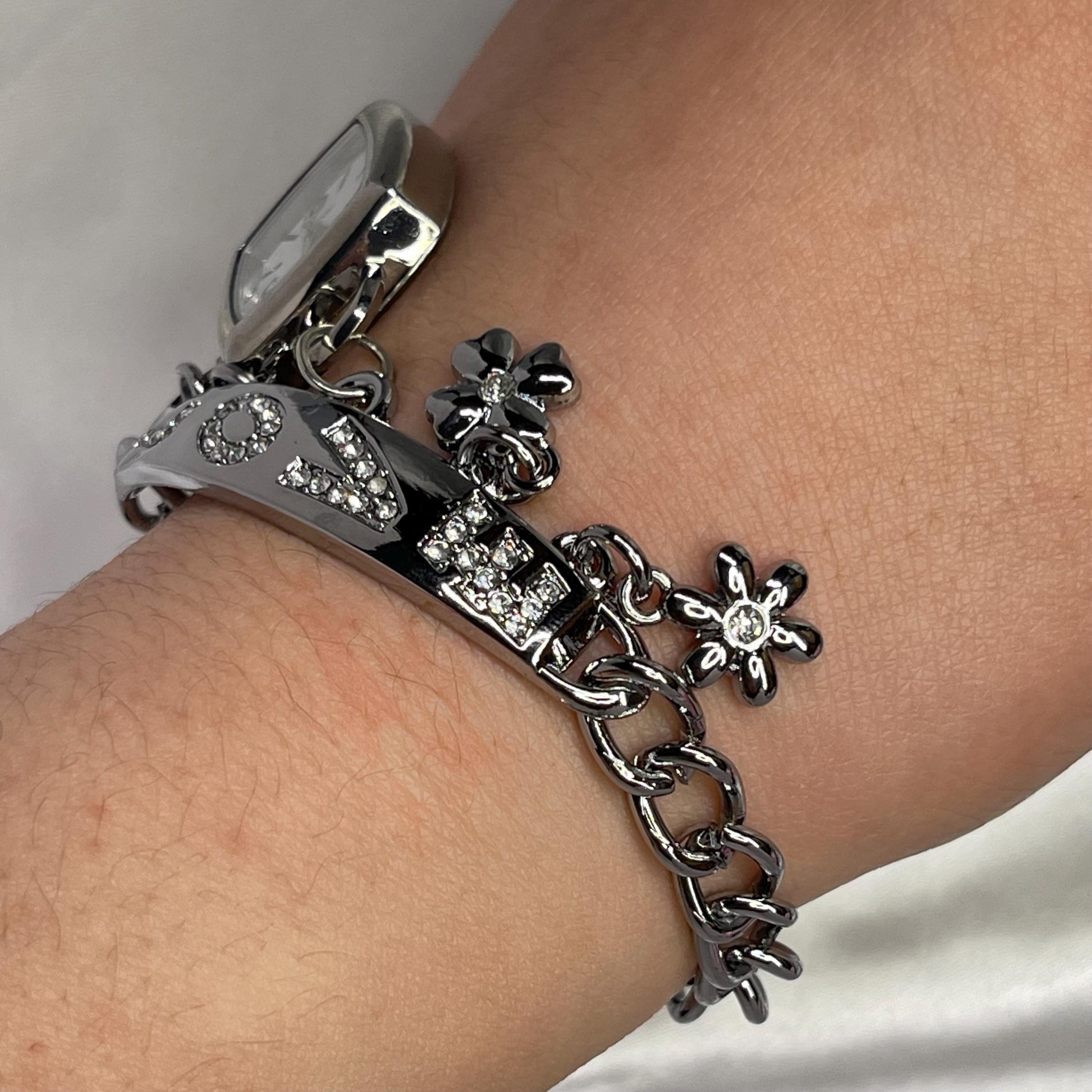Elegant Silver Toned Love Charm Bracelet Watch Watch Silver Toned Band Charm Bracelet Round White Face  main image 2