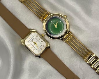 Gold Watch Bracelet Bangle Set: Retro Y2K Style