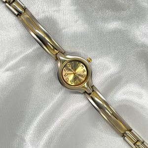 Vintage Women&#39;s Dainty Two-Tone Gold and Silver Bracelet Watch With Gold Dial