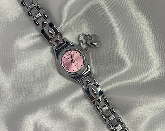 Women's Dainty Silver  Bracelet Watch With a Baby Pink Dial– Chic, Classy & Romantic Y2K
