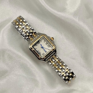 Orologio da donna in stile Tank, bicolore, in oro rosa e argento, Y2K - Nuovo