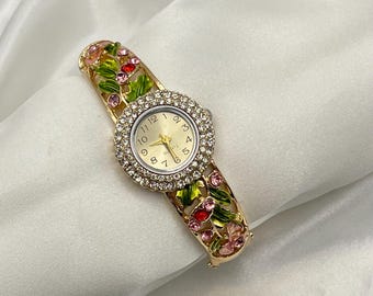 Vintage André Mouche Peek-a-boo Quartz Watch - Navy Floral Design