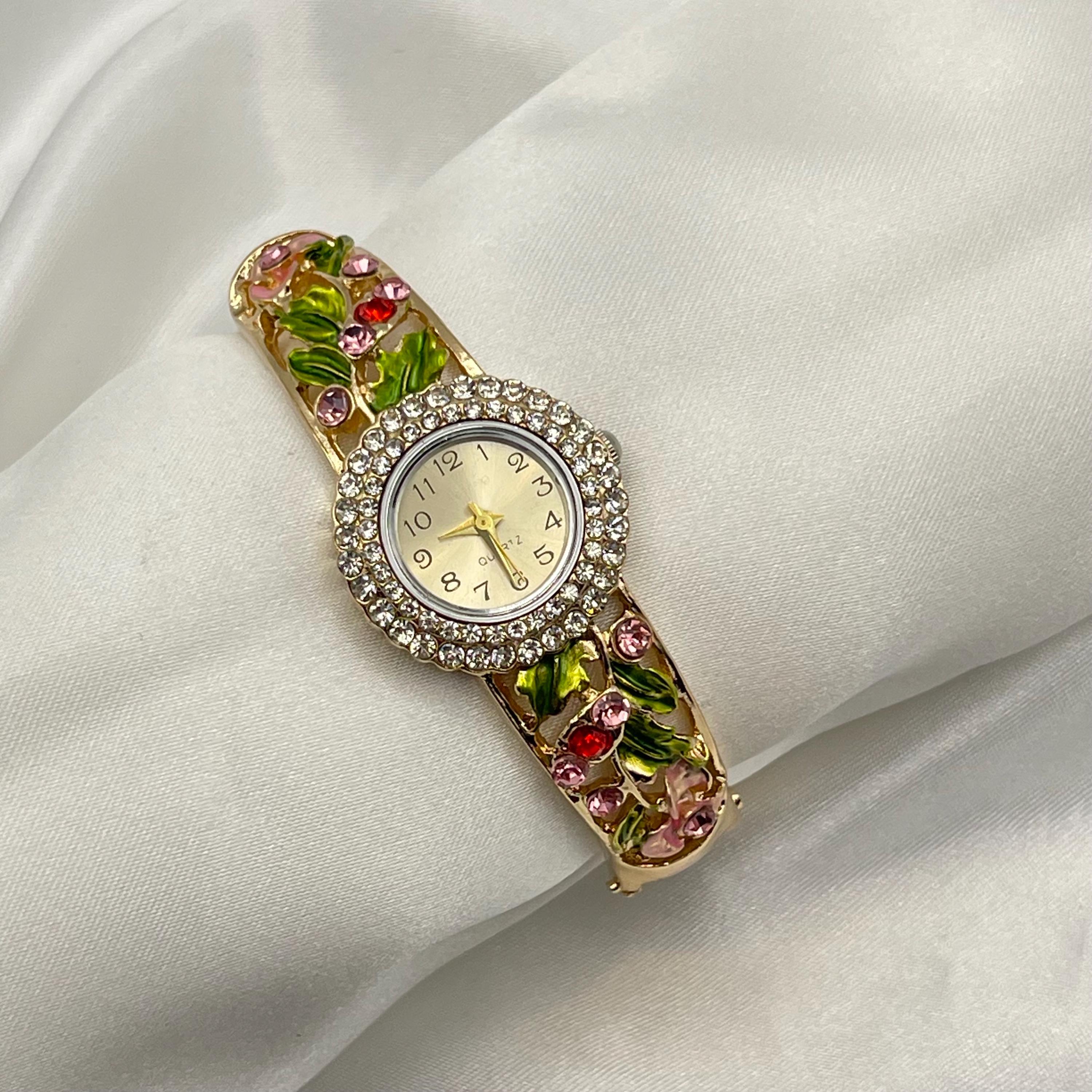 Gold Crystal Floral Bracelet Watch - Gold Vintage Flower Women main image 3