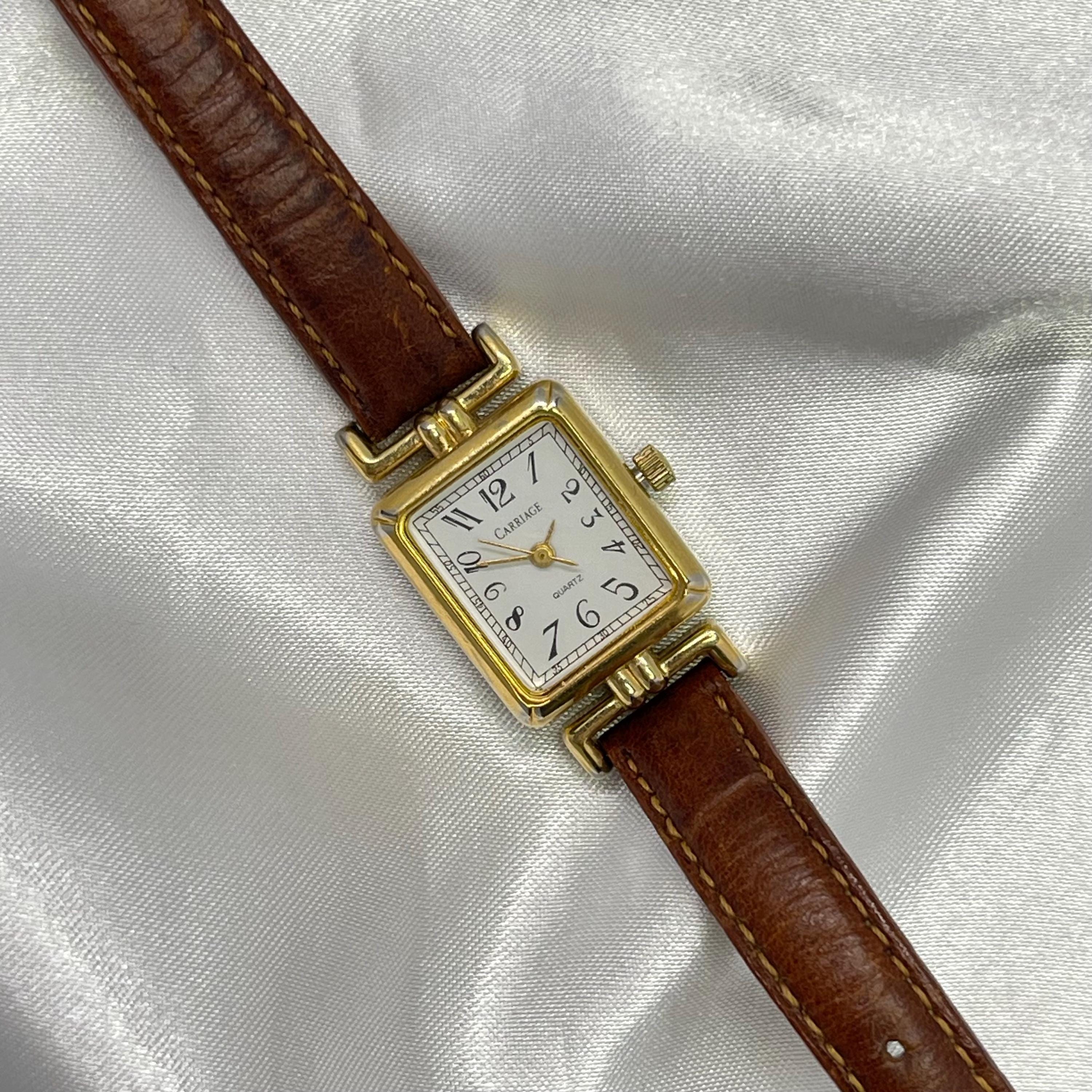 Vintage Carriage by Timex Ladies Watch, Gold Case, Brown Leather Strap Watch carriage women main image 4