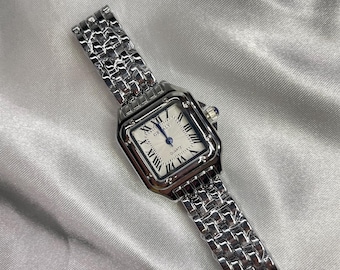 Women's Dainty Silver Tank Style Watch Y2K -New