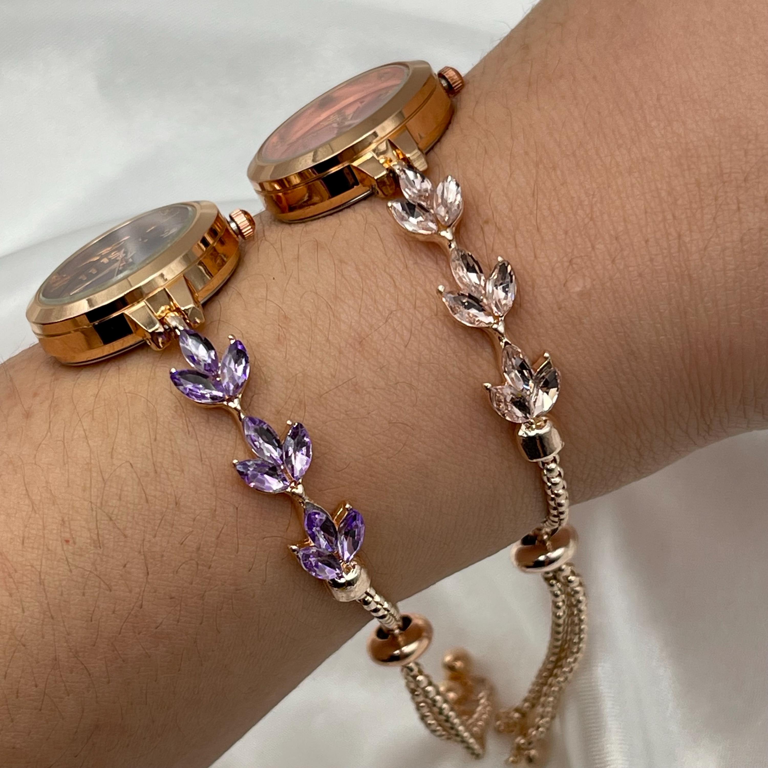 Luxe Rose Gold-Tone Women’s Bracelet Watch with Lavender Dial and Crystal Bezel Quadro Lavender - Women main image 2
