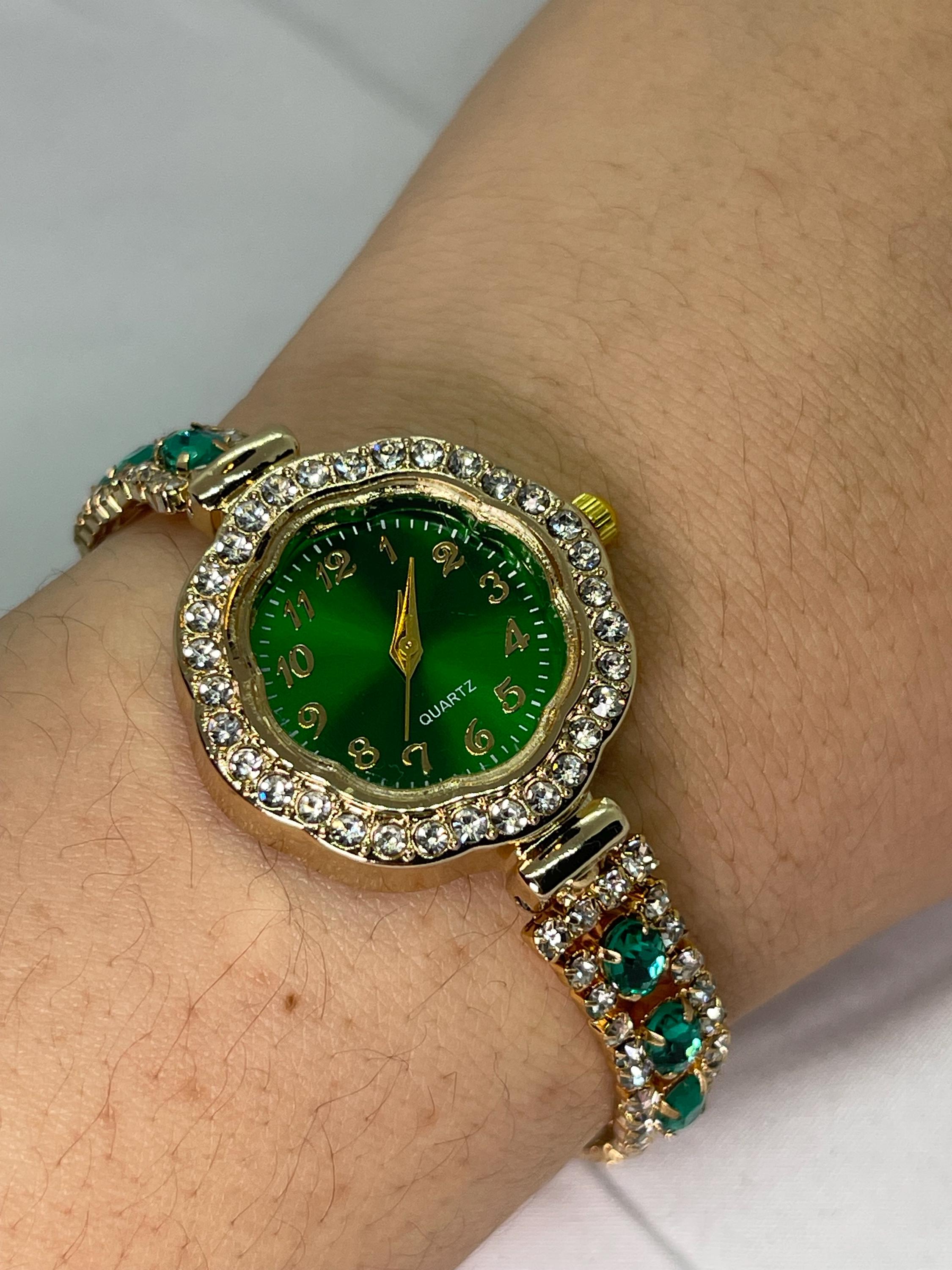 Gold Flower-Shaped Crystal Bangle Watch Dainty Gold Elegant Floral Bangle Watch With Crystal  main image 4