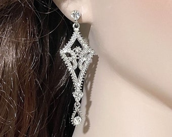 Art Deco Bridal Earrings, Gatsby Wedding 1920s Vintage Style Earrings, Geometric Crystal Dangle Earrings, Downton Abbey Jewelry Gift, ALIA