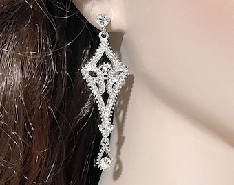 Art Deco Bridal Earrings, Geometric Crystal Dangles, Gatsby Wedding 1920s Vintage Style, Downton Abbey Jewelry, ALIA