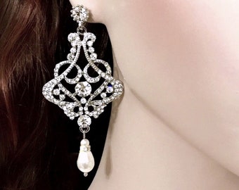 Chandelier Bridal Earrings, Glam Statement Wedding Earrings, Old Hollywood Art Deco Earrings, Victorian Regency Style Bridal Jewelry, CARMEN