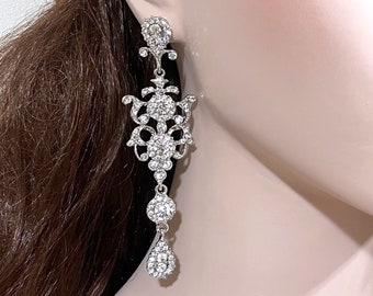 Chandelier Bridal Earrings, Statement Wedding Earrings, Long Dangle Earrings, Victorian Wedding Jewelry, Crystal Bridal Jewelry, ARMANIA