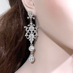 Long Chandelier Bridal Earrings, Statement Victorian Wedding Jewelry, Rhinestone Crystal Dangle Silver Gold Fashion Accessories, ARMANIA