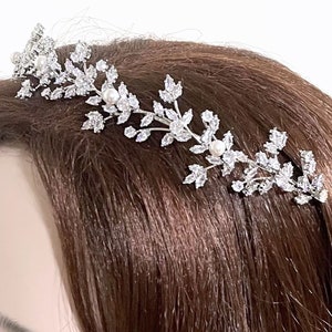 Vines Bridal Tiara, Cz Bridal Headband, Wedding Wreath, Floral Leaves Crown, Bridal Halo, Silver or Gold Headpiece, Wedding Hair Tiara, GAIA image 2